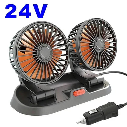 Ventilador automotriz del coche del ventilador 12v 24v 360 °   Ventilador de aire ajustable de 3 cabezales, tarjeta de estacionamiento temporal multifuncional de poco ruido, ventilador para vehículos