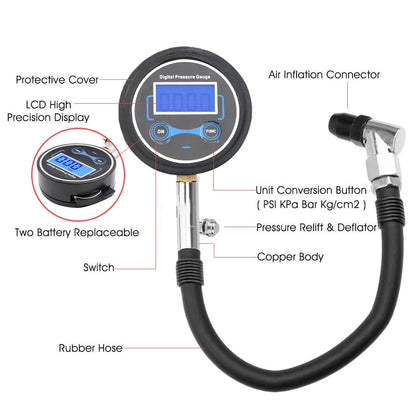 Probador de neumáticos Digital con pantalla LCD, herramientas de reparación de neumáticos, medidor de presión de neumáticos automático para coche, camión, vehículo, motocicleta, alta precisión