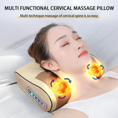 Almohada masajeadora multifuncional para cuello, compresa caliente ajustable, herramienta de masaje para amasar el cuello y los hombros, relajación de la columna Lumbar en el hogar