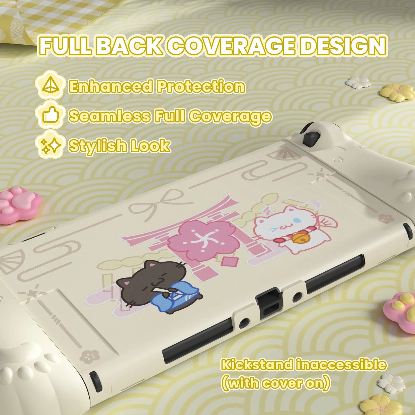 PlayVital Funda acoplable con diseño de gatito y flor de cerezo para Nintendo Switch 2, empuñadura de silicona rosa y carcasa para PC/funda Joycon con pata de oreja de gato
