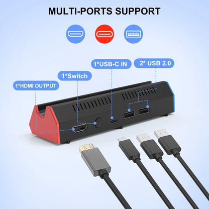 Base de estación de carga portátil con adaptador HDMI 4K/USB 2.0/puerto tipo C para Nintendo Switch OLED Dock
