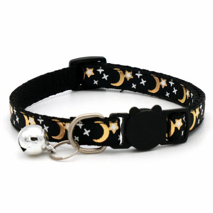 Collar de gato con campana, estrella de dibujos animados, Luna, perro, cachorro, gato, gatito, Collar de anillo de campana de seguridad ajustable, joyería para gato