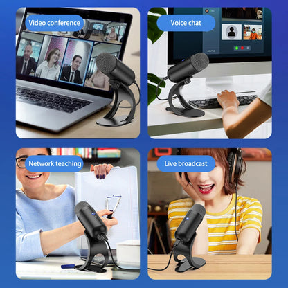 Micrófono de reducción de ruido de micrófono de PC de juego USB para podcasts de streaming, micrófono de escritorio capacitor de computadora RGB para videos de YouTube