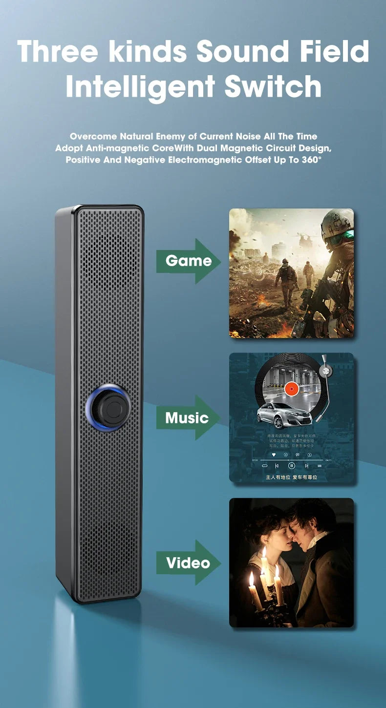 Barra de sonido para PC, altavoz con cable y Bluetooth, barra de sonido alimentada por USB para TV, Pc, portátil, juegos, sistema de Audio envolvente para cine en casa