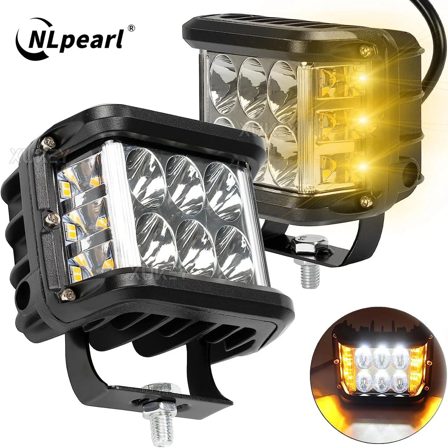 NLpearl-luz LED de trabajo de 4 ", doble cara, lámpara estroboscópica blanca y ámbar, luz intermitente todoterreno para coche, camión, camioneta, barco, Suv