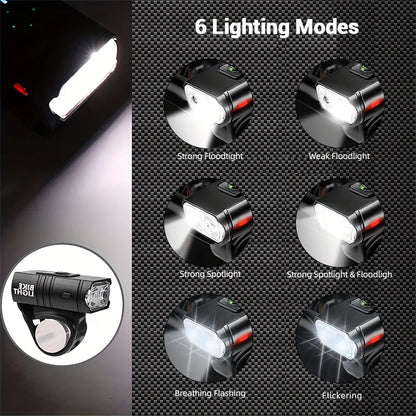 1 unidad, Material plástico, iluminación led, carga USB de faros de bicicleta, adecuado para faros de bicicleta, carrera nocturna, ca