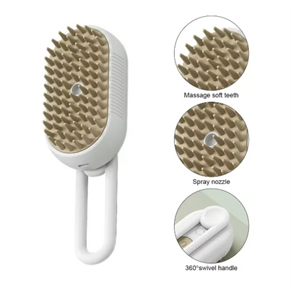 Cepillo de masaje en aerosol para perros y gatos, pulverizador de vapor de un botón, cepillo de depilación flotante giratorio plegable para baño, peine