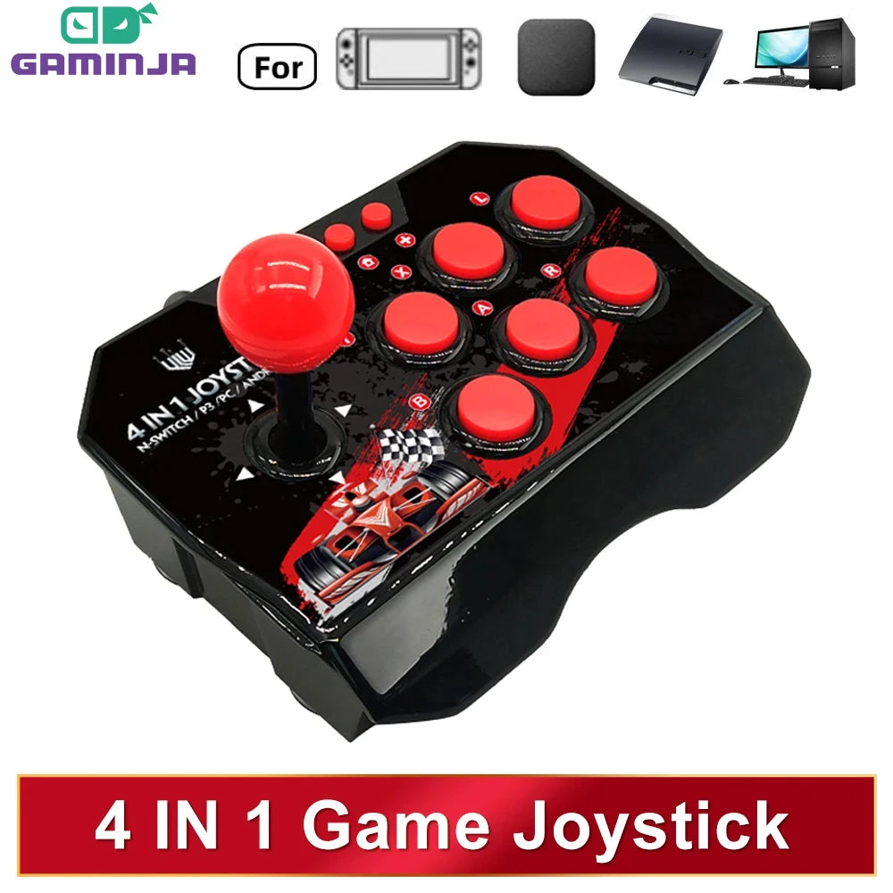 GAMINJA-Joystick de juego 4 en 1 con Cable USB de 3M, consola de juegos TURBO, estación Arcade basculante para Nintendo Switch, Android, TV, PS3, PC