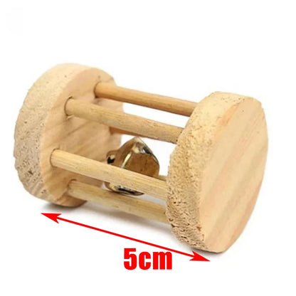 conejillo de indias, conejo, hámster, Animal PEQUEÑO, juguetes con rodillo para mascotas, mancuernas de pino de madera Natural, monociclo, campana para masticar, bola trenzada