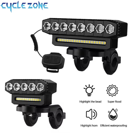 Luz delantera de bicicleta LED 5/8 recargable por USB 130dB bocina de bicicleta fácil de instalar 6 modos luz de timbre de bicicleta