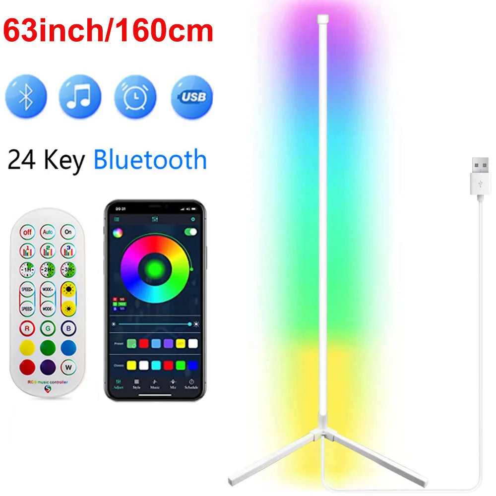 Lámpara de pie de esquina inteligente Tuya de 160cm, iluminación LED RGB regulable, iluminación de ambiente moderna, luces de soporte Alexa para dormitorio, juegos, decoración para sala de estar