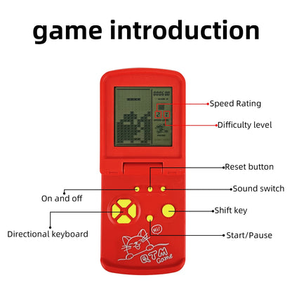 Consola de juegos electrónica de bloque, consola de juegos plegable portátil nostálgica, juguete, requiere preparar dos baterías n. ° 7 por uno mismo