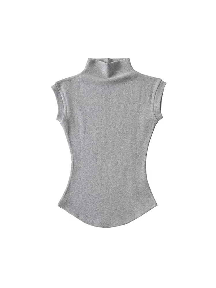 Camisetas sin mangas con cuello alto para mujer, Tops sexys de verano, jerséis ajustados lisos, camisetas informales, ropa de calle femenina, camisetas básicas