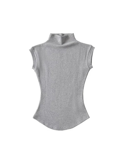 Camisetas sin mangas con cuello alto para mujer, Tops sexys de verano, jerséis ajustados lisos, camisetas informales, ropa de calle femenina, camisetas básicas