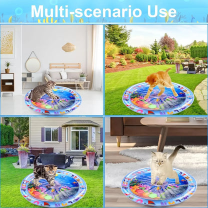 Estera de juego sensorial de agua, estera de agua inflable gruesa para gato y perro, estera de juego para mascotas con peces, mar, océano, juguete sensorial de agua