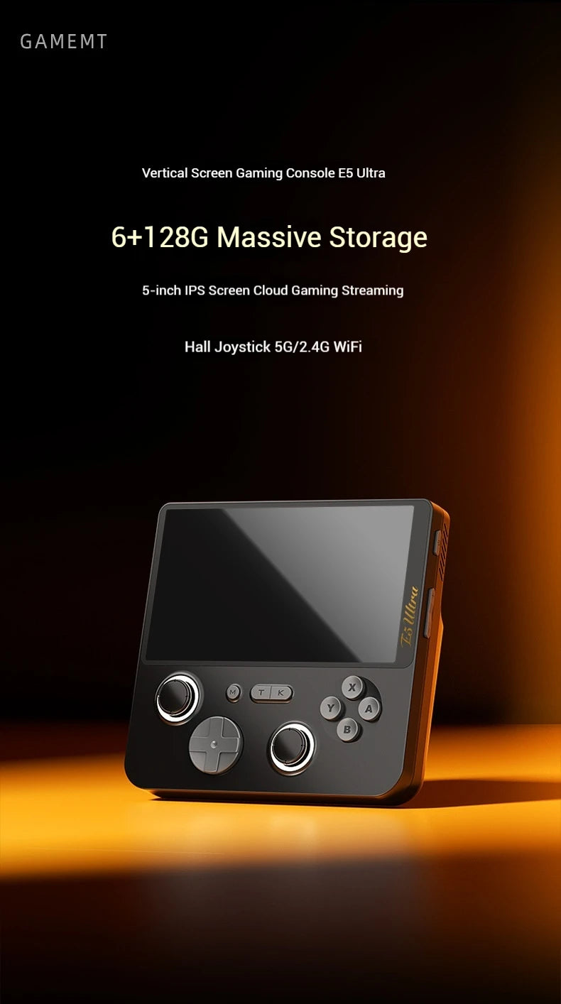 2025 NUEVA consola de juegos GAMEMT E5 Ultra portátil Joystick de efecto Hall 60Hz Pantalla táctil IPS 5000mAh Consolas Android portátiles