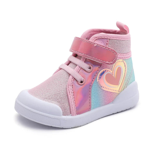 Zapatillas de deporte para niñas, zapatos de lona informales de caña alta para niños con cierre de gancho y bucle, Color degradado, corazón meñique