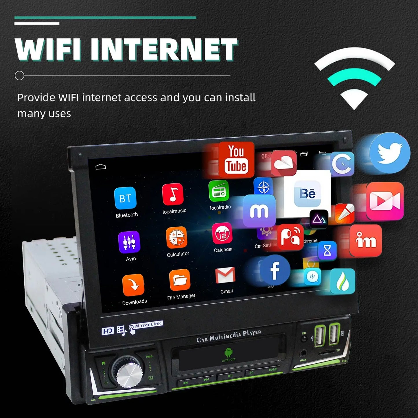 Radio de coche ESSGOO 7 pulgadas 1 DIN Flip-Out, 4+64 GB, Carplay inalámbrico, Android Auto, Bluetooth, pantalla táctil, Android 14, reproductor MP5, unidad principal, SWC, GPS, cámara.