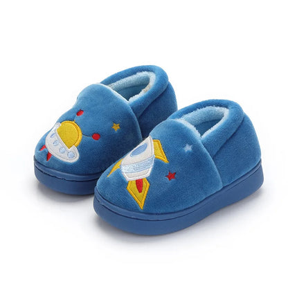 Zapatos cálidos de invierno para niños con bordado de dibujos animados, zapatos de algodón con estampado de coche para niños y niñas, zapatos de interior para el hogar