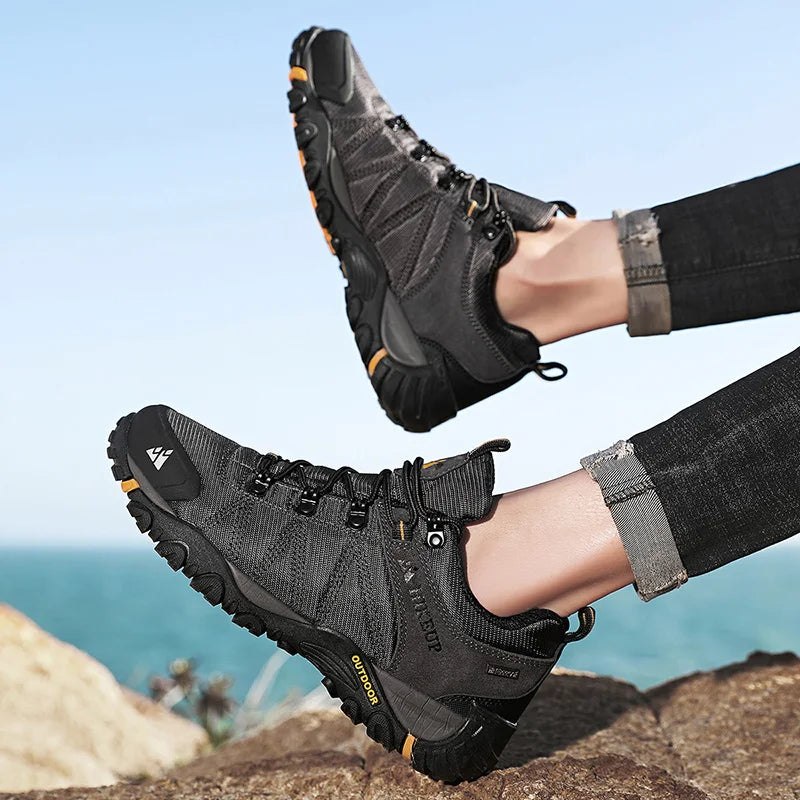 HIKEUP-zapatos de senderismo antideslizantes para hombre, calzado transpirable para exteriores, resistente a salpicaduras, para escalada, turismo, montaña