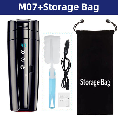 Taza calefactora para coche de 12V y 24V, hervidor eléctrico de acero inoxidable, Control inteligente de temperatura, pantalla LCD táctil, calentador de tazas de café de viaje