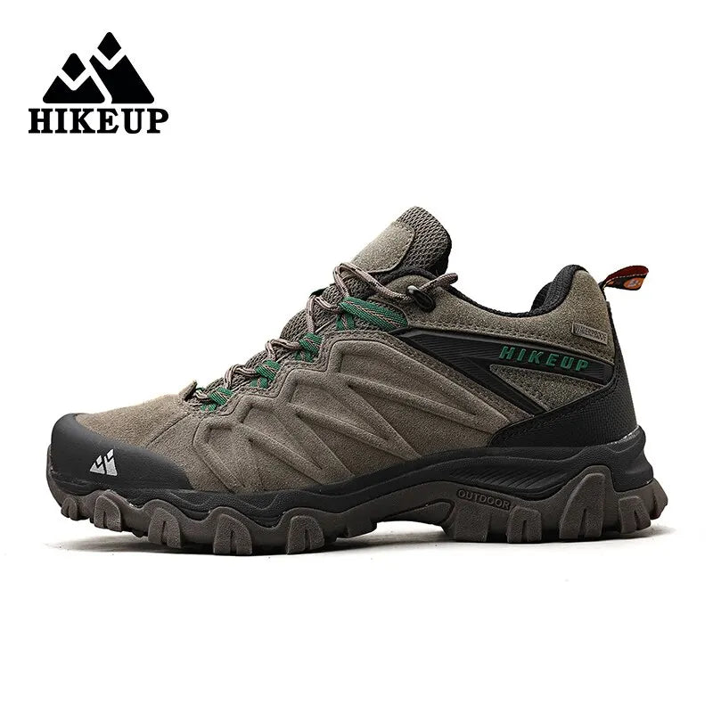 HIKEUP, zapatos de senderismo de cuero de alta calidad, duraderos, para deportes al aire libre, zapatos de cuero para senderismo para hombres, zapatillas de deporte con cordones para escalar y cazar