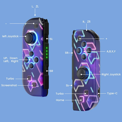 Joypad para for Nintendo Switch/OLED/Lite-vibración Turbo Wake-up FUNC NO Drift, controlador inalámbrico L/R mango luz RGB