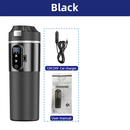 Tetera con taza calefactora eléctrica de 12V/24V y 500ML, botella con calentador de agua de acero inoxidable 304, apagado automático, taza de ebullición rápida para coche de viaje