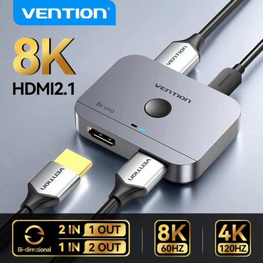 Vention HDMI 2,1 divisor 8K 60Hz 4K120Hz bidireccional 2 en 1 salida para TV Xiaomi Xbox PS4 5 Monitor compatible con HDMI conmutador HDMI