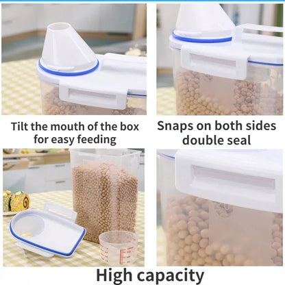 Cubo de comida para perros y gatos, tanque de almacenamiento de plástico con taza medidora, contenedor sellado a prueba de humedad, accesorios para suministros para mascotas, 1,5 kg/2kg