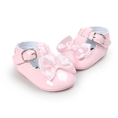 Meckior-zapatos antideslizantes con suela de goma y lazo para bebé, calzado clásico de PU para primeros pasos, cuna
