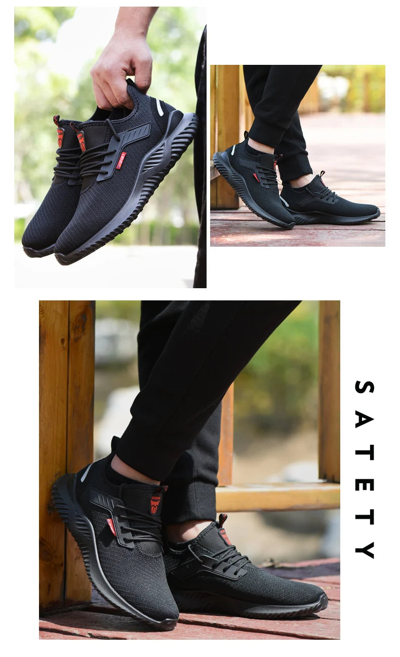 Zapatillas de trabajo con punta de acero para hombre, zapatos de seguridad, botas de trabajo a prueba de perforaciones, calzado Indestructible de moda