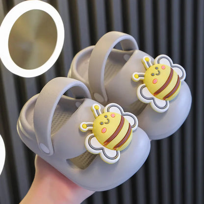 Zapatillas para niños y niñas con suela de EVA de dibujos animados, zapatos bonitos de abeja grande para el hogar, suelas suaves para interiores de verano, novedad