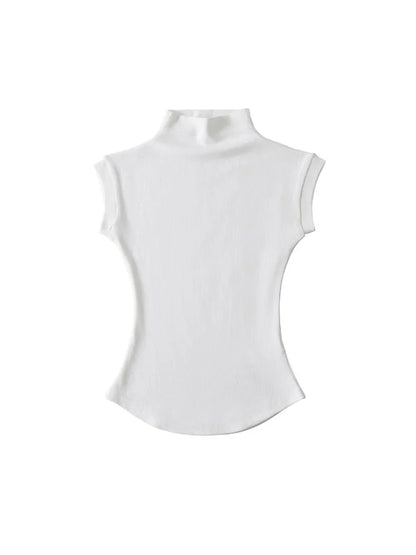 Camisetas sin mangas con cuello alto para mujer, Tops sexys de verano, jerséis ajustados lisos, camisetas informales, ropa de calle femenina, camisetas básicas