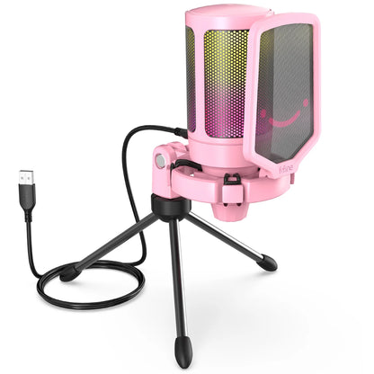 FIFINE Micrófono de condensador USB para juegos, para PC PS4 PS5 MAC con soporte de choque y filtro pop y control de ganancia para podcasts, Ampligame A6V