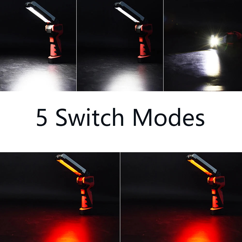 Luz LED de trabajo COB portátil, lámpara mecánica para garaje de coche, lámpara de inspección recargable por USB, luz intermitente de emergencia para coche