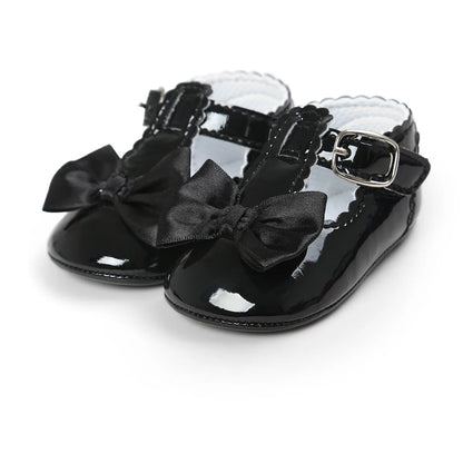 Meckior-zapatos antideslizantes con suela de goma y lazo para bebé, calzado clásico de PU para primeros pasos, cuna