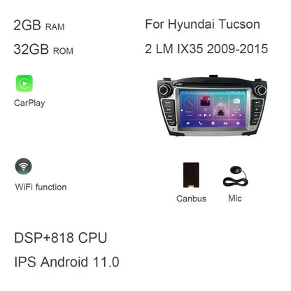 7 "Carplay DSP IPS Android 13,0 8GB + 128GB 8 núcleos reproductor Multimedia GPS Radio Wifi para Hyundai Tucson 2 LM IX35 2009-2015