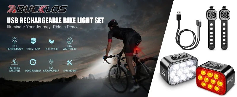 BUCKLOS luz trasera de bicicleta luz delantera 1100mAh LED COB lámpara de bicicleta impermeable USB recargable Mtb luces traseras de bicicleta de carretera piezas de bicicleta