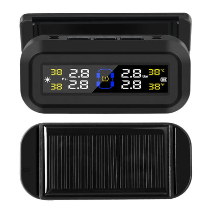 Pantalla LCD Digital, sistema de supervisión de presión de neumáticos, alarma de seguridad automática, Monitor de temperatura de neumáticos alimentado por USB Solar, TPMS para coche