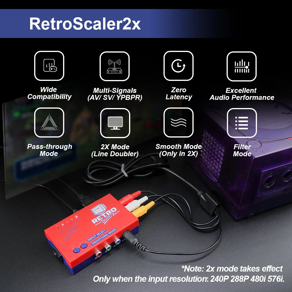 RetroScaler2x A/V a HDMI, convertidor y line-doubler compatible para consolas de juegos Retro PS2 N64 NES Dreamcast Saturn MD1 MD2