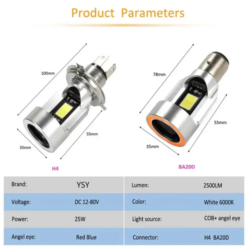Bombilla con ventiladores H4 BA20D azul/rojo Ojo de Ángel LED faro de motocicleta Scooter faro de motocicleta bombilla DRL Accesorios