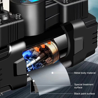 Mini compresor de aire de doble cilindro, inflador de neumáticos de alta resistencia con luz LED, bomba de aire eléctrica para coche, 12V, 150PSI