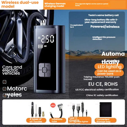 Compresor de aire montado en el coche, inflador de neumáticos de coche con pantalla digital, bomba de neumáticos portátil de 12V, reparación inteligente de neumáticos y inflado