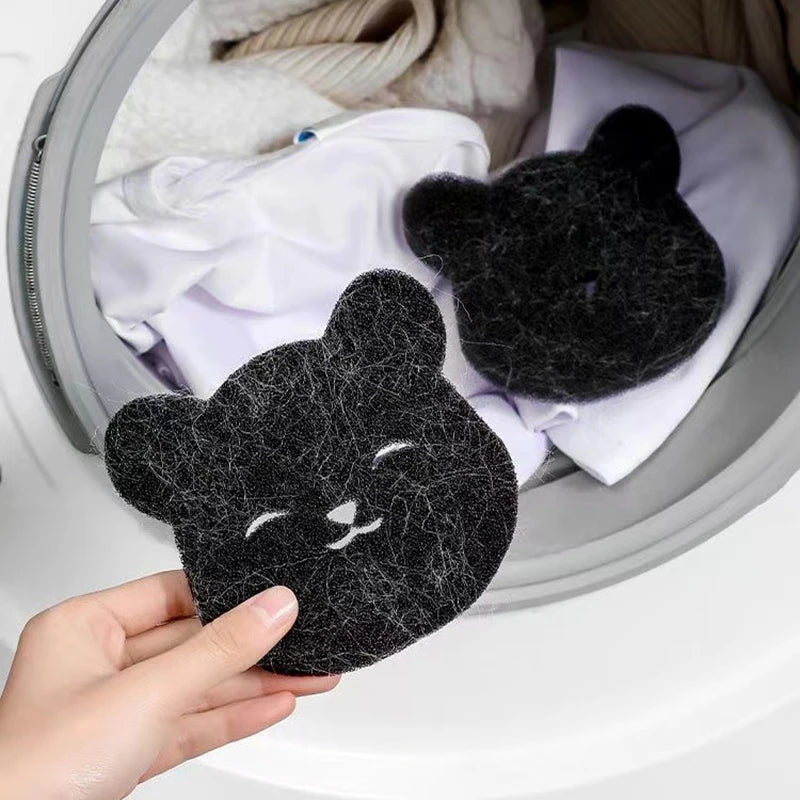 2 /4 juegos de removedor de pelo para mascotas doméstico, esponja adhesiva de oso lavada a máquina, reutilizable, adecuada para lavadora, secadora, negro