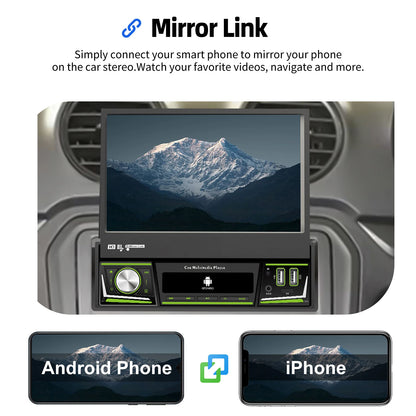 Radio de coche ESSGOO 7 pulgadas 1 DIN Flip-Out, 4+64 GB, Carplay inalámbrico, Android Auto, Bluetooth, pantalla táctil, Android 14, reproductor MP5, unidad principal, SWC, GPS, cámara.