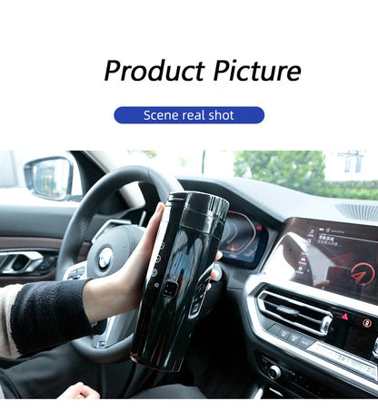 Taza calefactora para coche de 12V y 24V, hervidor eléctrico de acero inoxidable, Control inteligente de temperatura, pantalla LCD táctil, calentador de tazas de café de viaje