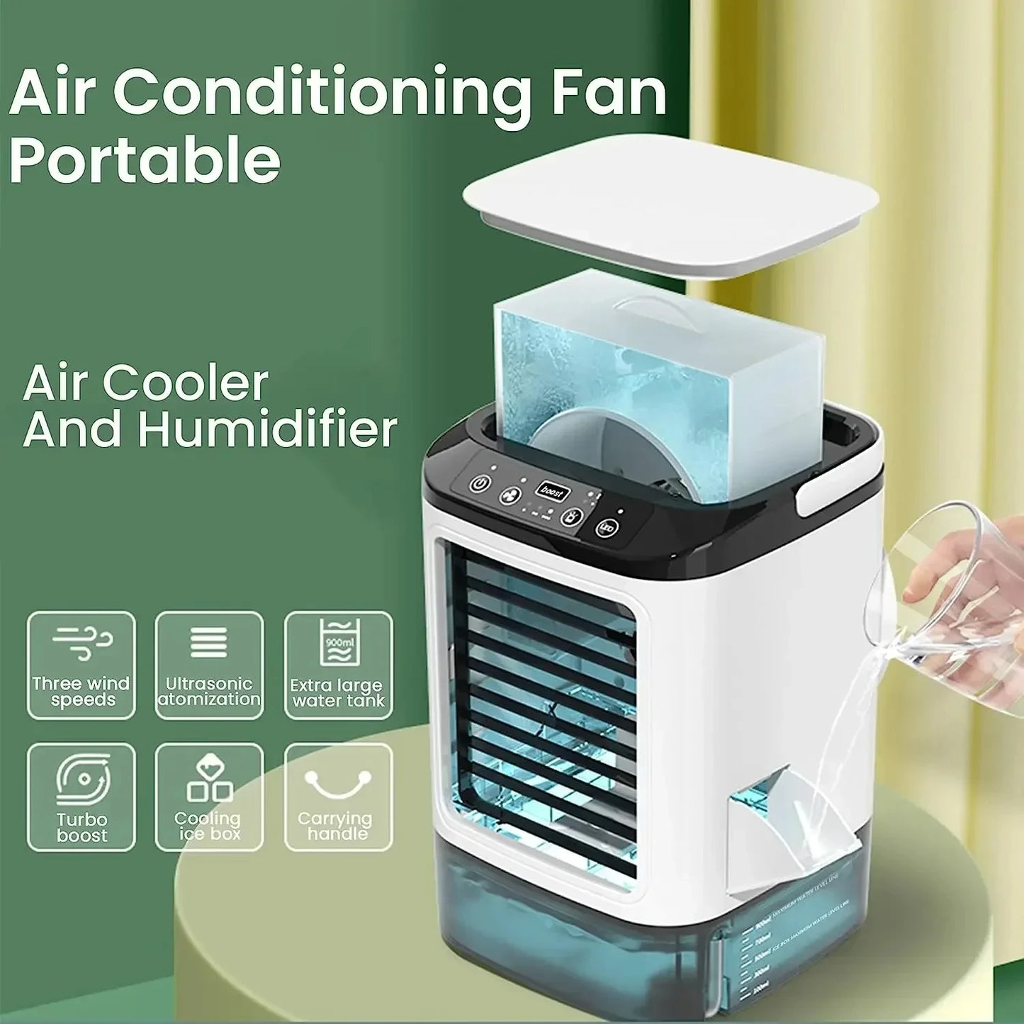 Aire acondicionado portátil, ventilador de escritorio con doble pulverización, atomización ultrasónica, Enfriador de aire silencioso de 3 velocidades, luz nocturna, ventilador eléctrico para el hogar