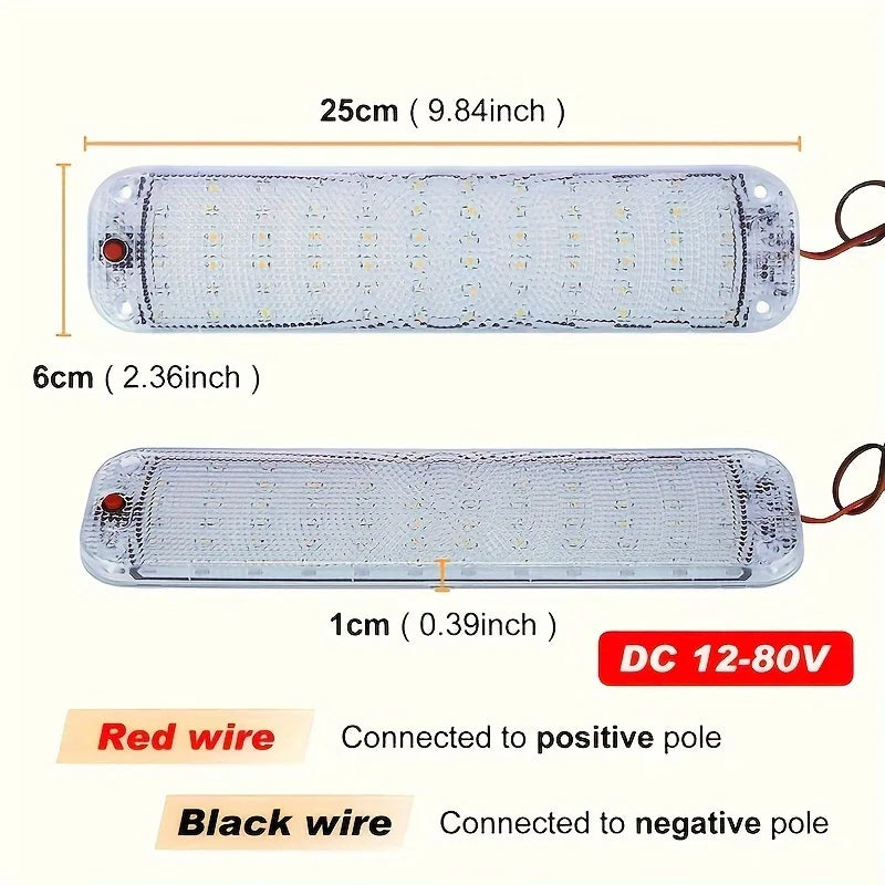 2 uds 12V-80V 72LED luz de techo barra de luz Interior tira de luz con interruptor LED lámpara Interior de coche iluminación Camper autobús autocaravana 10W