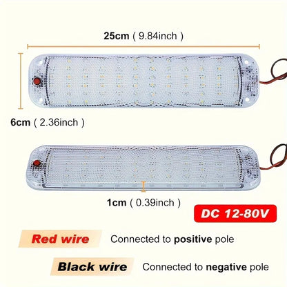 2 uds 12V-80V 72LED luz de techo barra de luz Interior tira de luz con interruptor LED lámpara Interior de coche iluminación Camper autobús autocaravana 10W